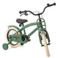 Bicicleta copii, roti ajutatoare, roti 14 inch, scaun reglabil, cadru otel, frane V-Brake, suport fata, jante aluminiu, verde