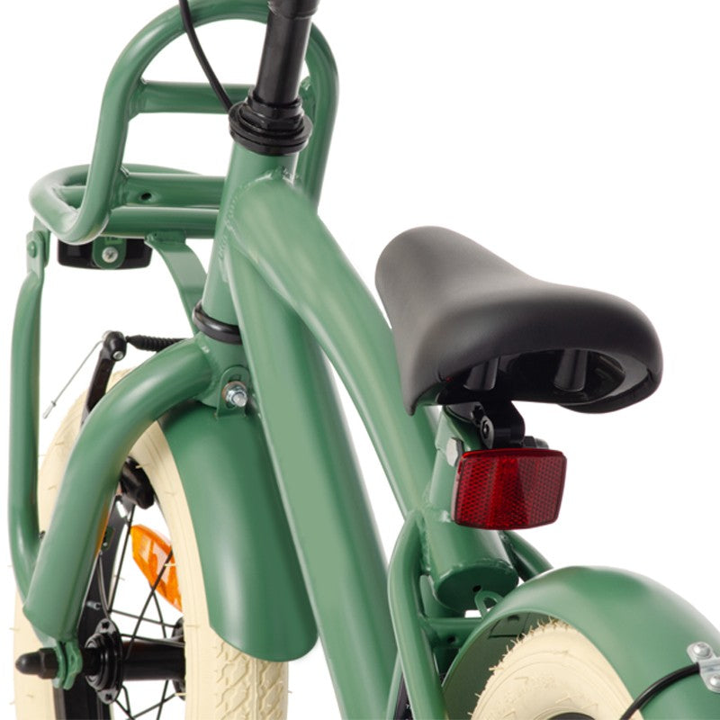 Bicicleta copii, roti ajutatoare, roti 14 inch, scaun reglabil, cadru otel, frane V-Brake, suport fata, jante aluminiu, verde