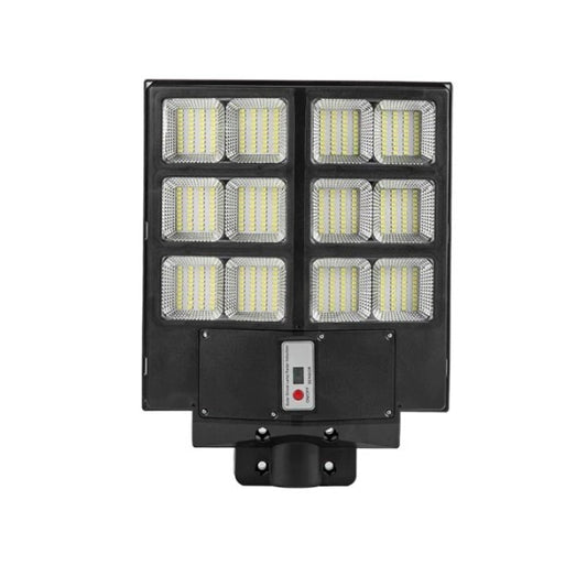 Lampa solara stradala Smart, cu telecomanda, senzor de miscare si lumina, suport prindere, 480 LED-uri, IP65, ABS, 15AH, 300W, temperatura culoare 6500K, 44.6x34.8x7.2 cm, autonomie 10-12 ore, negru