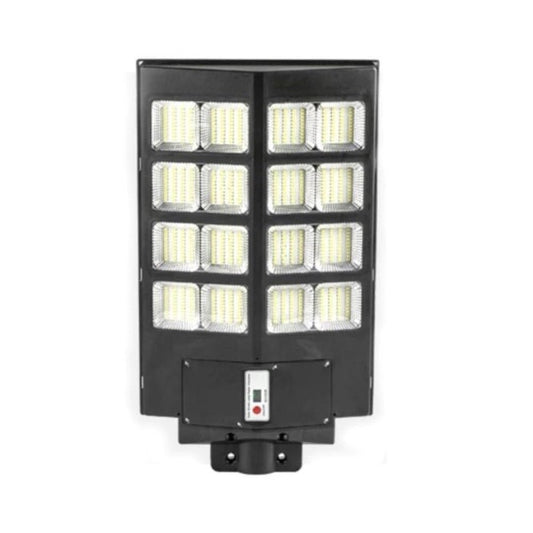 Lampa solara stradala Smart, cu telecomanda, senzor de miscare si lumina, suport prindere, 640 LED-uri, IP65, ABS, 20AH, 400W, temperatura culoare 6500K, 59.7x34.8x7.2 cm, autonomie 10-12 ore, negru