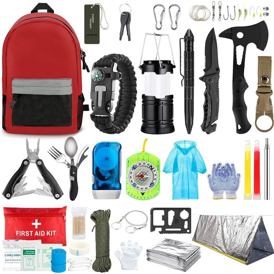 Kit supravietuire multifunctional Smart, Instrumente profesionale, Agatatoare ghiozdan, pentru Camping, Drumetii, Aventuri in aer liber, borseta inclusa, gri