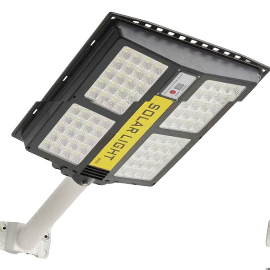 Lampa solara stradala Smart, cu telecomanda, senzor de miscare si lumina, suport prindere, 280 LED-uri, IP65, ABS, 12AH, 500W, temperatura culoare 6500K, 44.5x37.7x6.6 cm, autonomie 10-12 ore, negru