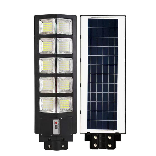 Lampa solara stradala Smart, cu telecomanda, senzor de miscare si lumina, suport prindere, 225 LED-uri, IP65, ABS, 15AH, 300W, temperatura culoare 6500K, 69.5x24.3x6.8 cm, autonomie 10-12 ore, negru