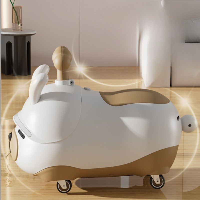 Masinuta Ride-On Smart, Sistem Anti-Rasturnare, Sistem de Lumini si Sunet, Bluetooth, 1-3 Ani, Model Catel, 43 x 33 x 26 cm, Alb - Maro