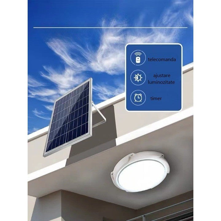 Plafoniera solara Smart, 500 W, diametru 360 MM, cu telecomanda, 6V/15W, Clasa A, 418 LED-uri, Lungime prelungitor 4.6 m, alb rece