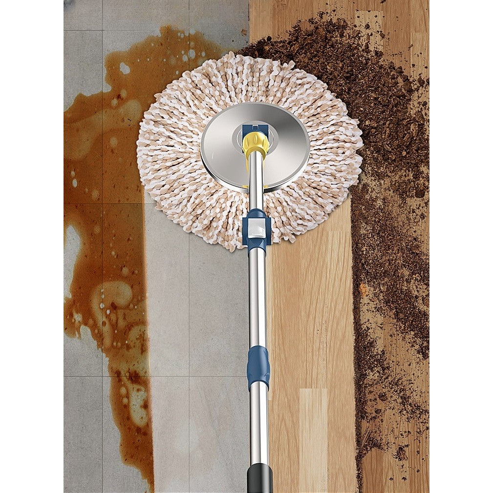 Set Galeata si Mop Rotativ 360°, Smart, Cu Dubla Actiune Centrifuga, Pentru Uz Casnic, Maner din Otel Inoxidabil Telescopic, 2 Capte din Bumbac, 46x27x29 cm, Alb