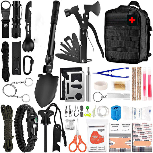 Kit supravietuire multifuncional Smart, 42 de Instrumente Profesionale, Echipament de prim-ajutor, Drumetie, Camping, Negru